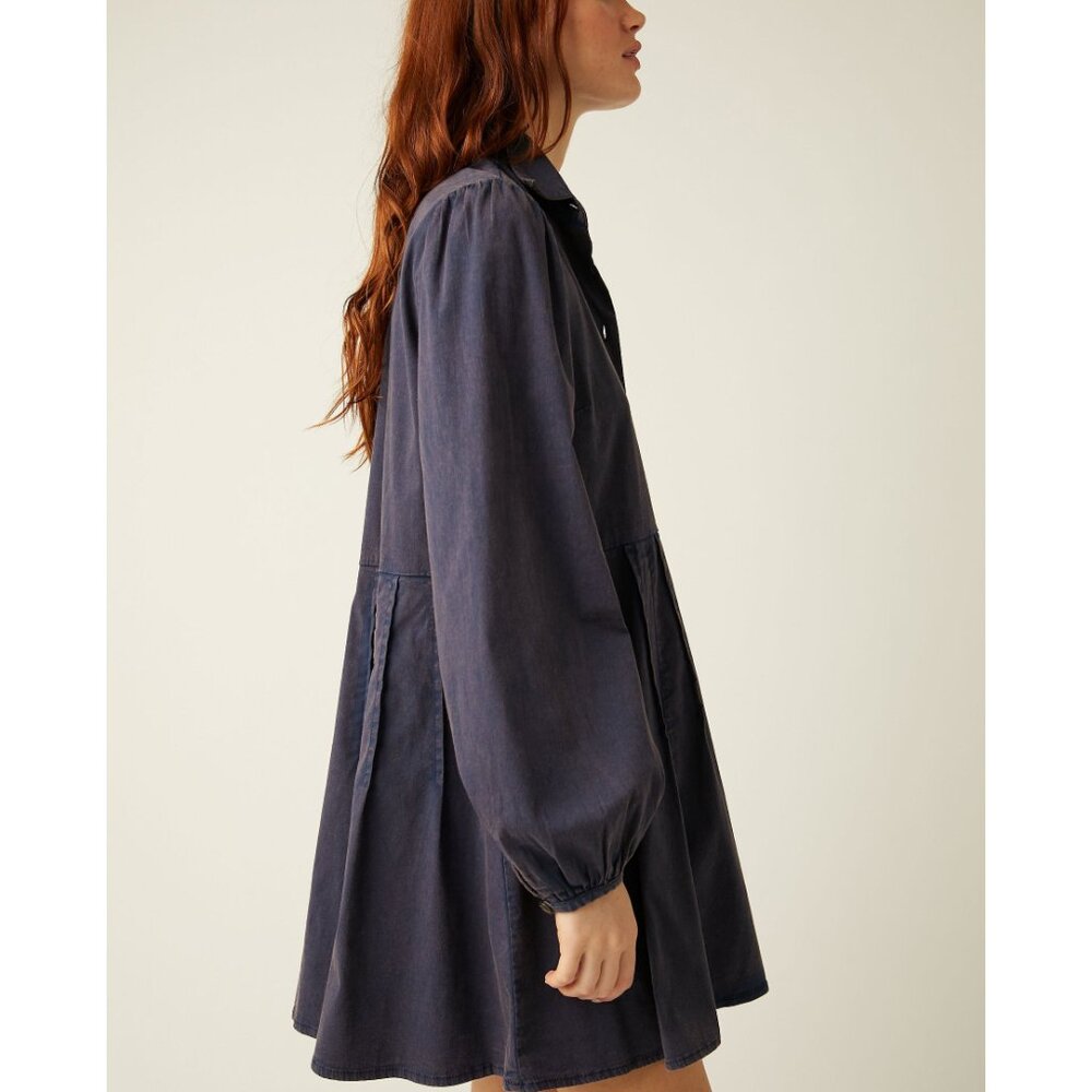 🎉LAST CHANCE🎉 FREE PEOPLE Marvelous Mia Solid Mini Dress / Dried Indigo - Picture 3 of 10